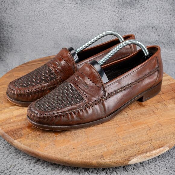 Principe Brown Hand Crafted Woven Vamp Penny Loafers 10 M Made in Spain - Picture 3 of 10